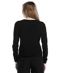 Rafaella Petite Colorblock Zip-Up Crewneck Cardigan