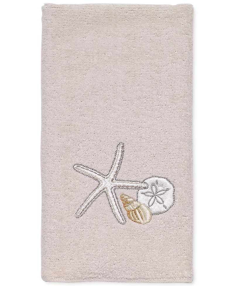Avanti Seaglass Embroidered Seashell Cotton Fingertip Towel, 11" x 18"