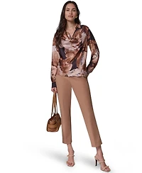 Donna Karan New York Women's Petite Print Long-Sleeve Cowl Neck Blouse