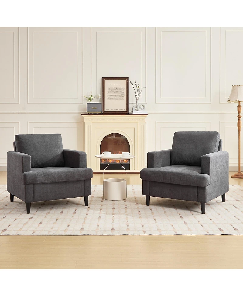 homfan Mid-Century Accent Chair, Modern Linen Fabric Armchair for Living Room, Comfy Convex Seat Reading Single Sofa Chair with Solid Wood Frame