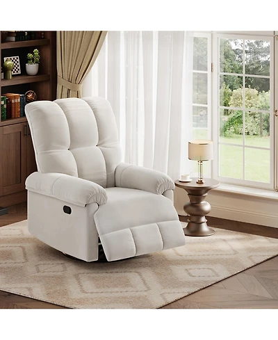 homfan Recliner Chair, 360 degrees Swivel Rocker Glider with Padded Armrest and Deep Seat, Chenille Upholstered Chair for Living Room, Bedroom