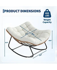 homfan Set Outdoor Rocking Papasan Chair with Cushion, Metal and Pe Rattan Frame, 400LBS Capacity, Ideal for Garden, Living Room