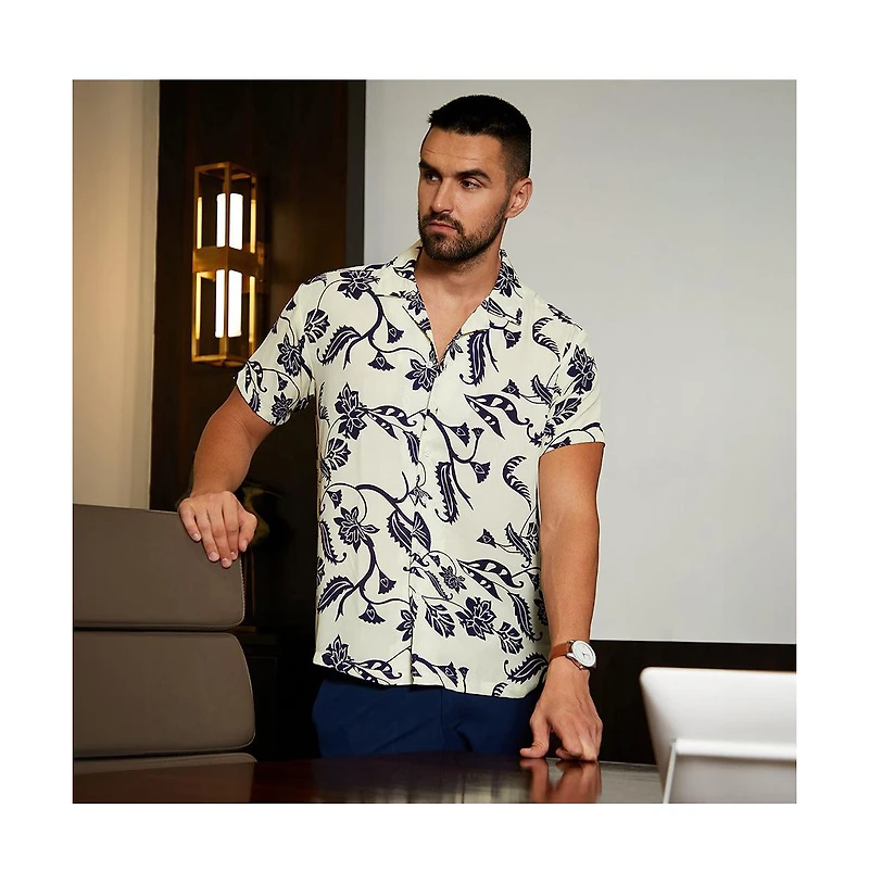 Men's Midnight Black & Ivory White Contrast Flower Shirt