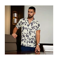 Men's Midnight Black & Ivory White Contrast Flower Shirt