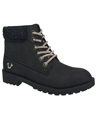 True Religion Women's Faith Bling Lace Combat Boot