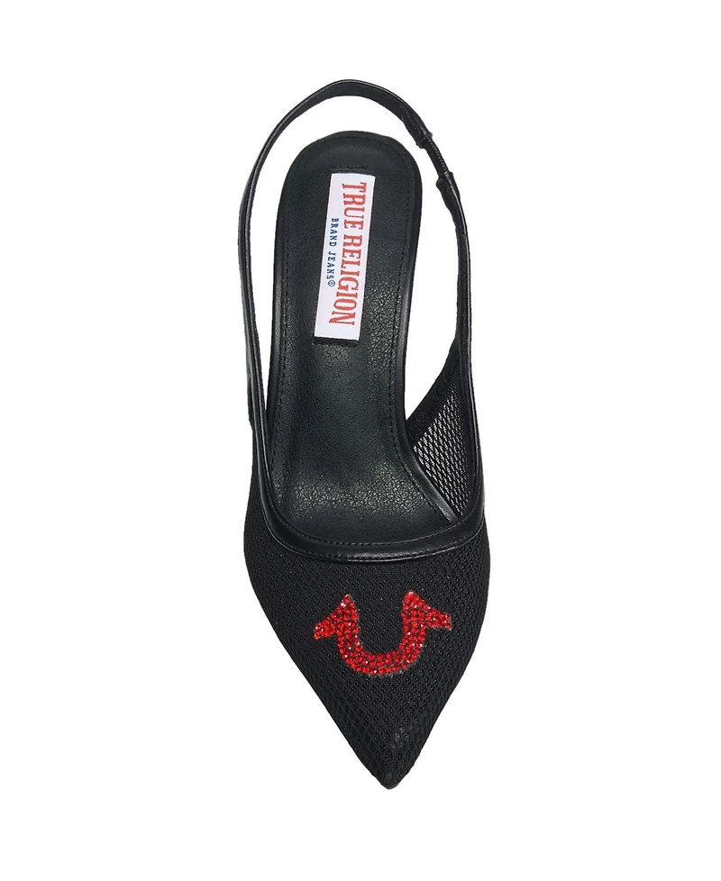 True Religion Women's Ella Mesh Horseshoe Logo Heel