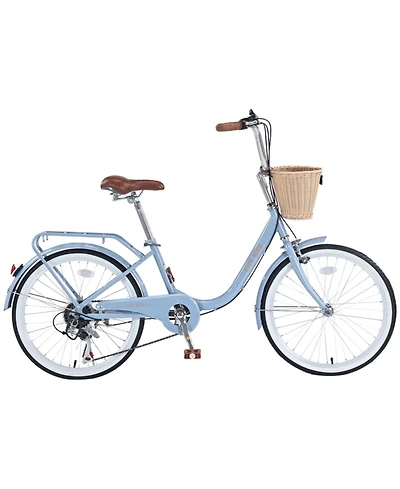 ECHTPeak 7 Speed City Bike With Basket , Steel Frame