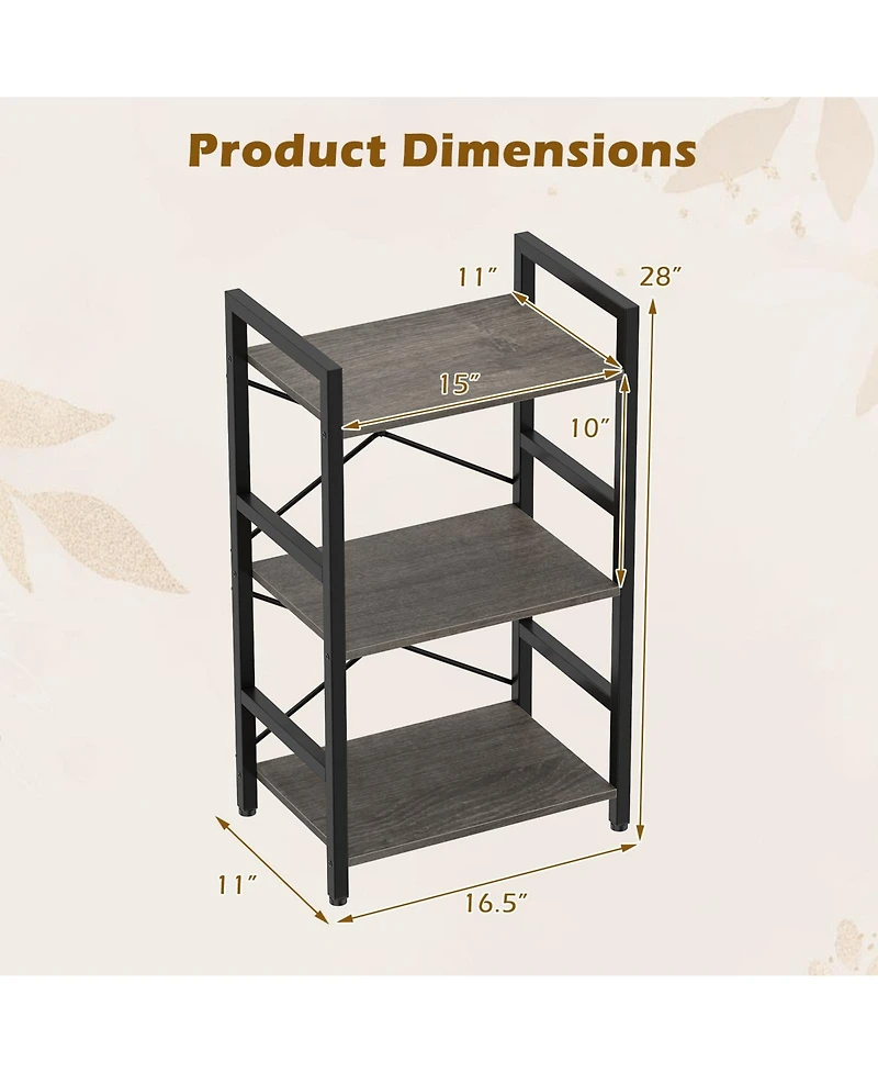 Costway 3-Tier Industrial Bookshelf, 16.5" Width Wooden Open Bookcase with Metal Frame