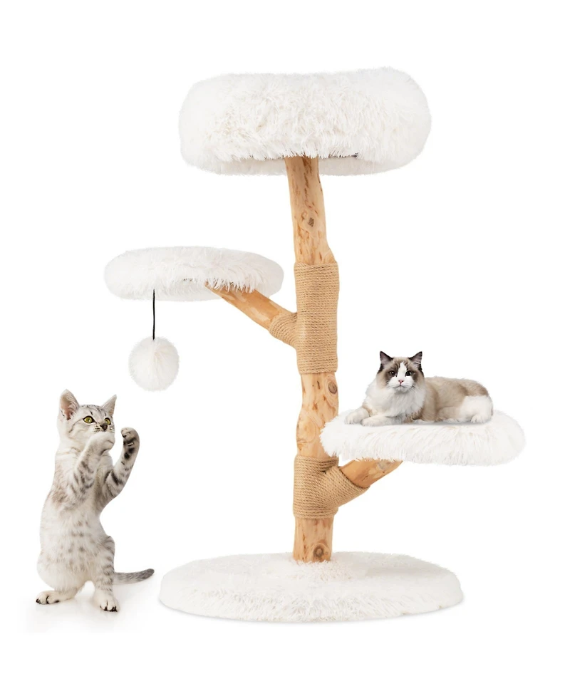 Costway Cat Tree with Perch,Jute Scratching Posts, Dangling Ball, Soft Long Plush