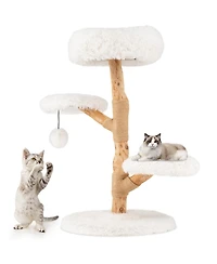 Costway Cat Tree with Perch,Jute Scratching Posts, Dangling Ball, Soft Long Plush