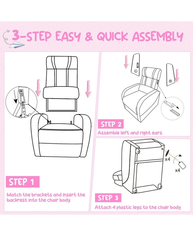 Gouun Kids Recliner Chair with Adjustable Backrest Footrest and Side Pockets