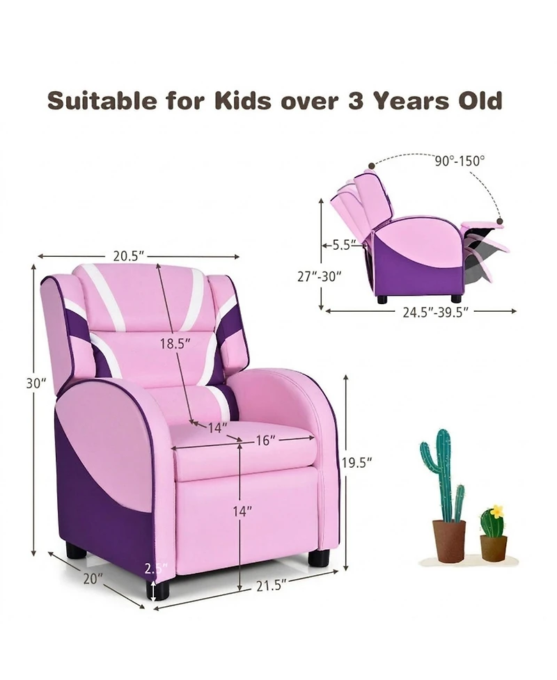 Gouun Kids Leather Recliner Chair with Adjustable Backrest and Side Pockets