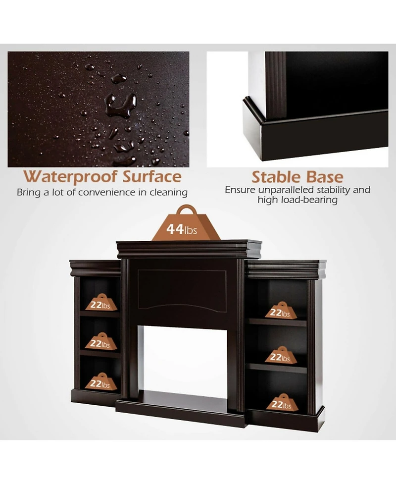 Gouun 70 Inch Fireplace Tv Stand Media Console with Open Bookcase Shelves