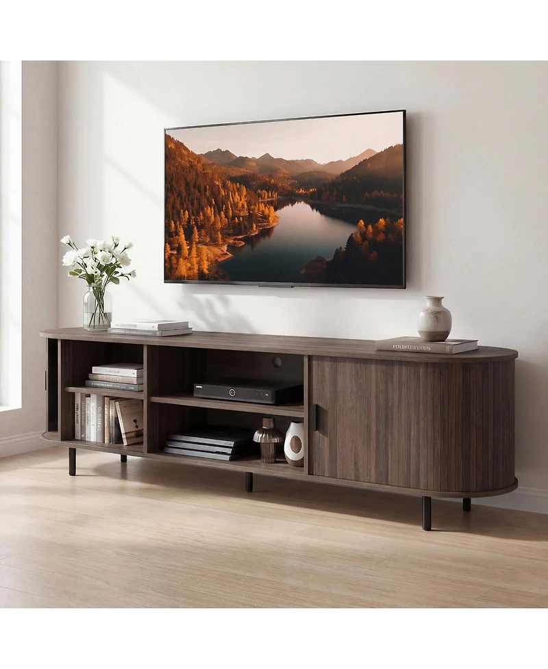 Costway Tv Stand for 80" TVs with Fluted Sliding Doors and Open Shelves Living Room