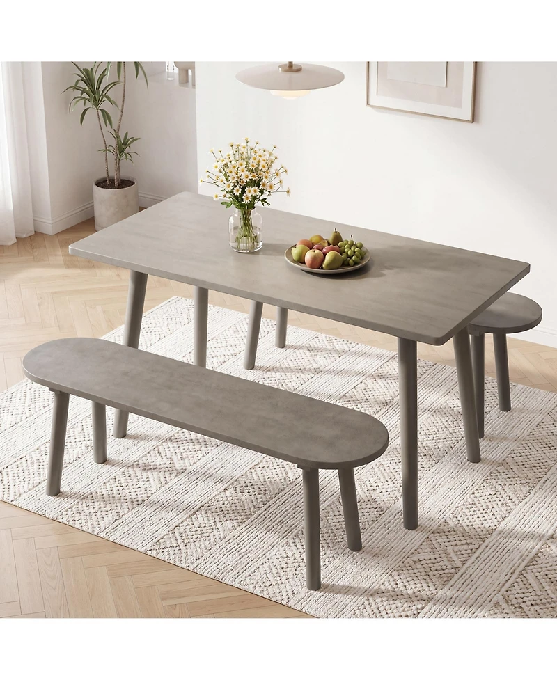 Costway 43" Solid Wood Farmhouse Dining Bench with Rubber Wood Legs