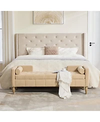Streamdale Furniture 64.6" Upholstered Chenille Flip-Top Storage Bench with Armrests and Bolsters