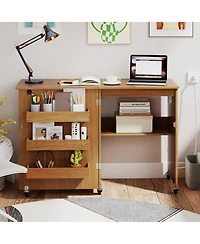 Costway Folding Sewing Table Rolling Craft Station with 3 Storage Bins