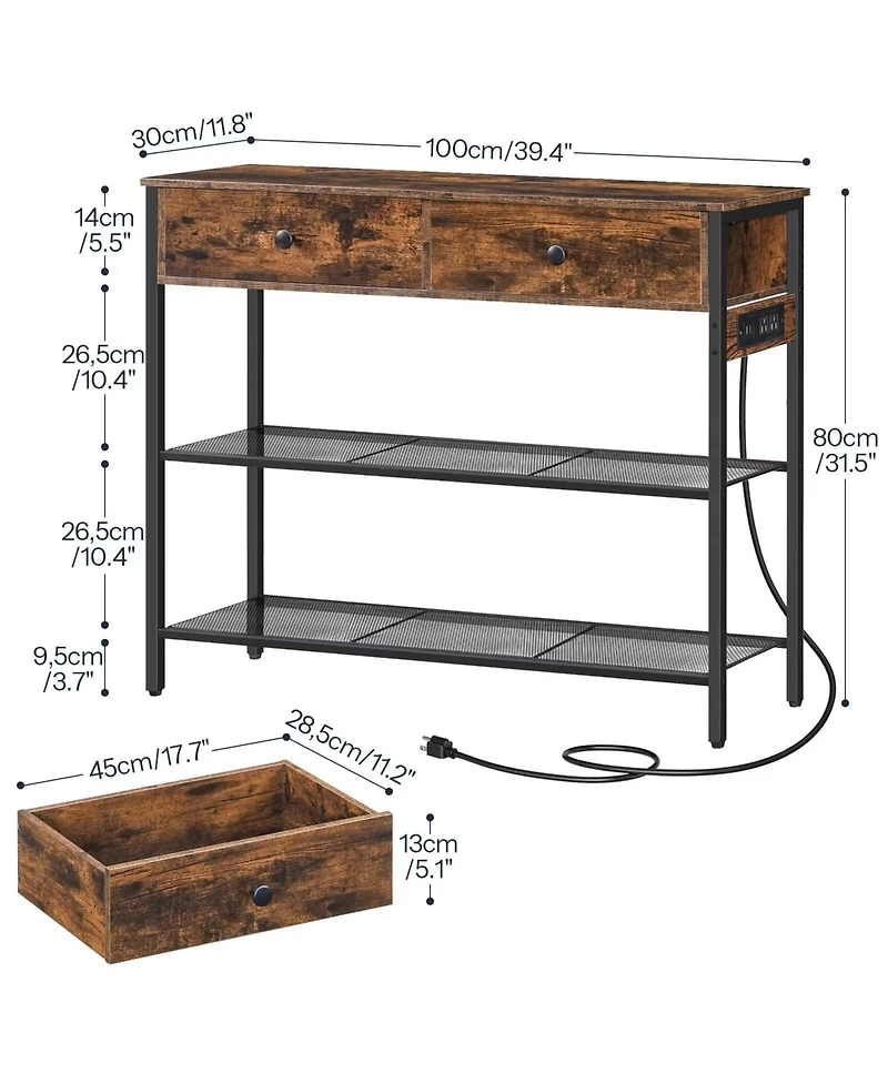 Slickblue Modern 3-Tier Slim Console Table with Drawers and Charging Port