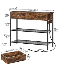 Slickblue Modern 3-Tier Slim Console Table with Drawers and Charging Port