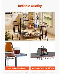 Sugift L-Shaped 3-Tier Home Bar Cabinet Table with Storage Shelves Adjustable Foot Pads and Led Light