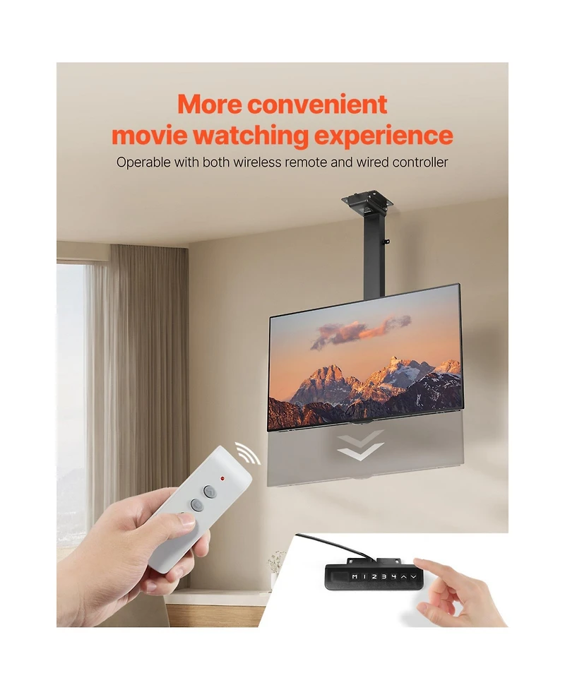 Sugift Motorized Flip Down Ceiling Tv Mount for 32 to 55 in TVs Max Vesa 24 x 16 in Up to 120 lbs