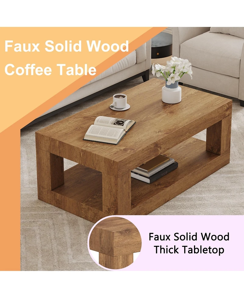 Flynama Modern 2-Tier Rectangular Coffee Table Mdf Storage Center Table