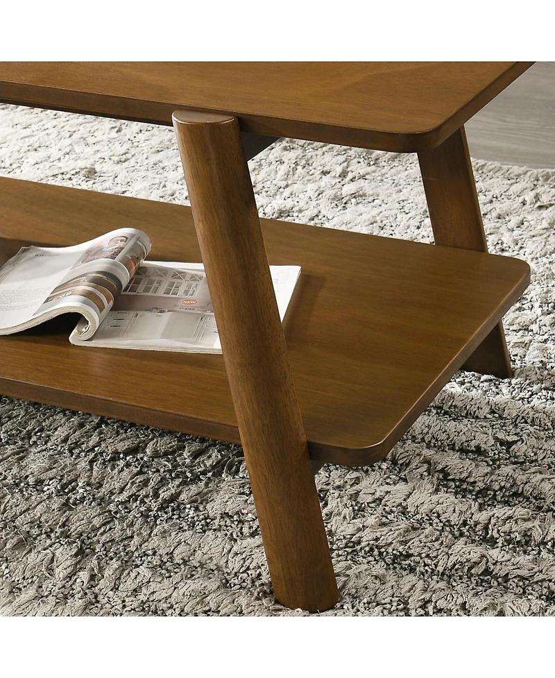 Flynama Mid-Century Walnut Wood Shelf End Table, Okume Veneer and Rubberwood Leg Side Table for Bedroom and Living Room