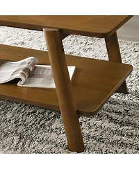 Flynama Mid-Century Walnut Wood Shelf End Table, Okume Veneer and Rubberwood Leg Side Table for Bedroom and Living Room