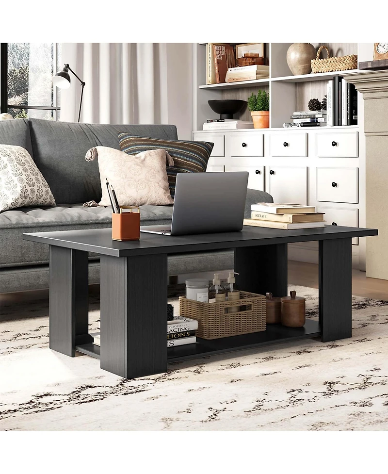 Costway Coffee Table 2-Tier Modern Center Cocktail with Storage Shelf for Living Room