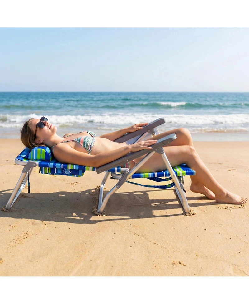 Gouun Set of 2 Portable Folding Backpack Beach Recliner Chairs with 5-Position Back
