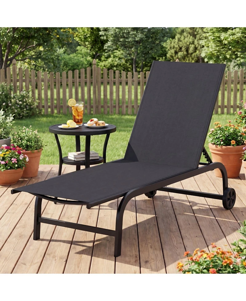 Gouun Outdoor Chaise Lounge Chair with Wheels and Heavy-Duty Metal Frame