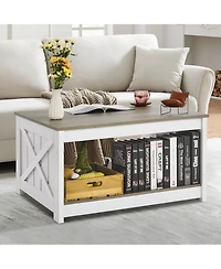 Slickblue Farmhouse Square Coffee Table with Open Storage Compartment
