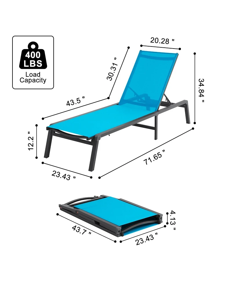 Sugift 2-Piece Aluminum Outdoor Chaise Lounge Chairs with 5-Position Adjustable Folding Recliner
