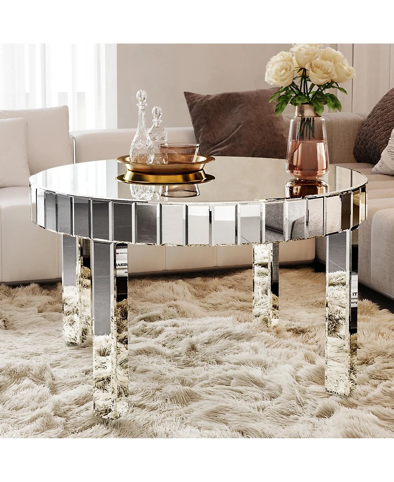 Flynama 31.5 Inch Round Fluted Mirror Coffee Table