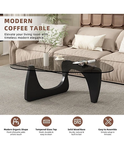 Flynama Mid Century Modern Glass Coffee Table