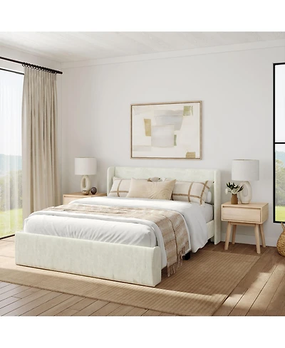 Plank+Beam Modern Upholstered Bed,Cream
