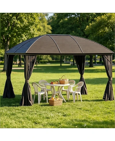 Asagikoiai 13.1x 9.8 Feet Outdoor Metal Gazebo, Heavy Duty Hardtop Gazebo with Curtains and Mesh
