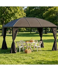 Asagikoiai 13.1x 9.8 Feet Outdoor Metal Gazebo, Heavy Duty Hardtop Gazebo with Curtains and Mesh