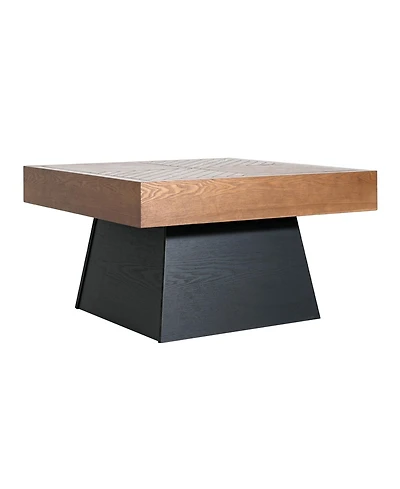 Flynama 31.5" Square Mid-Century Coffee Table, Wood-Grain Top and Base Farmhouse Center Table
