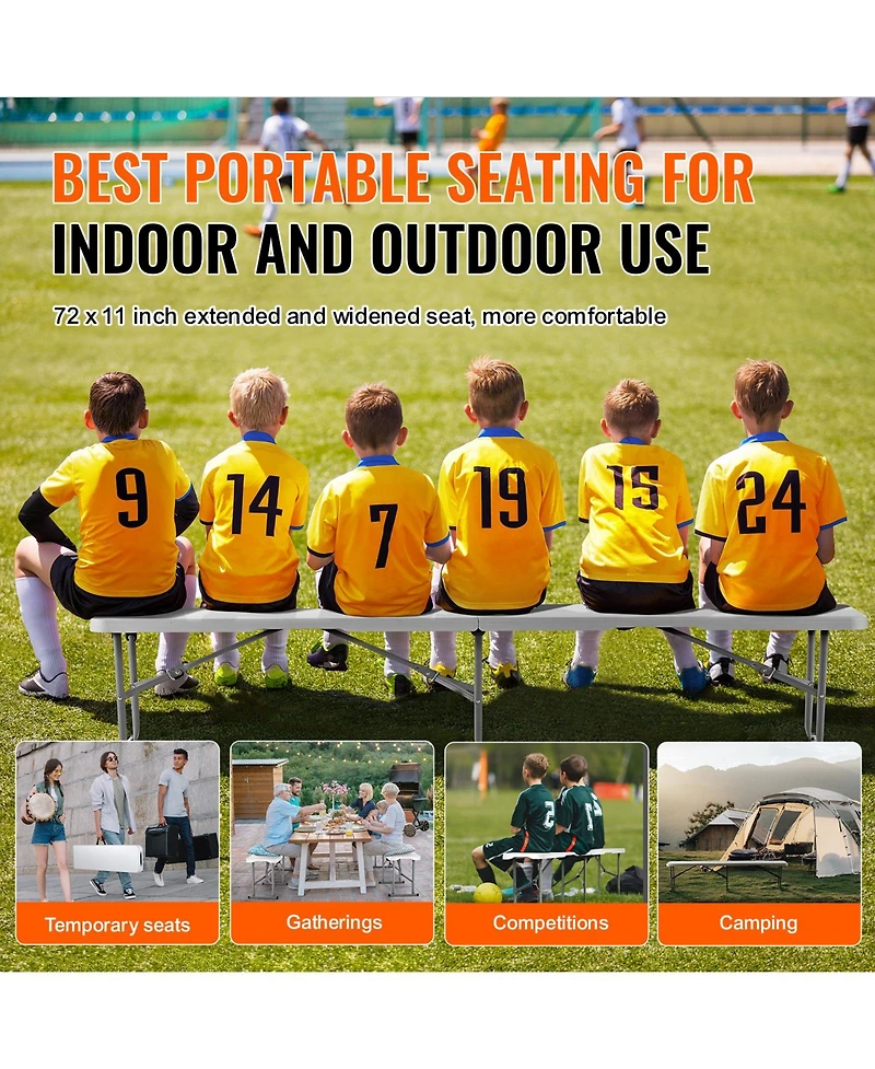 Sugift 6 ft Portable Folding Bench Hdpe Seat for Indoor Outdoor Picnic Patio Camping 1 Pack