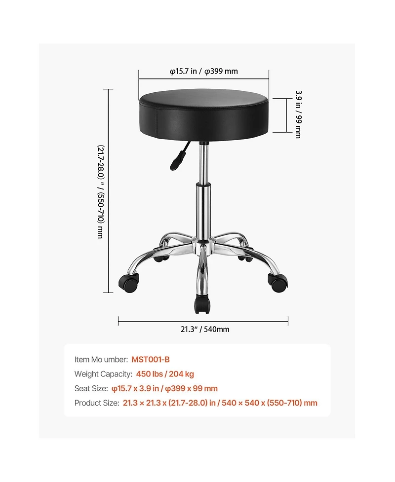 Sugift 450 lbs Height Adjustable Pu Leather Rolling Swivel Stool for Salon Spa Massage Tattoo Clinic