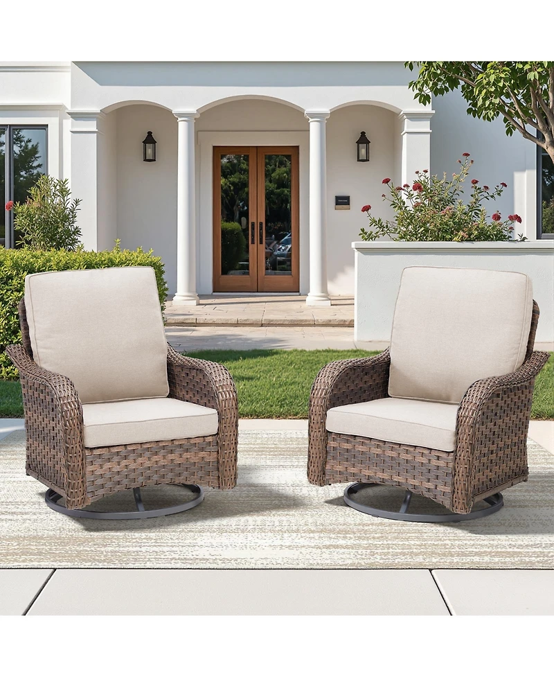 Pocassy 2 Pieces Outdoor Swivel Rocker Chair Set of 2, 360 Degree Rattan Wicker Chairs Patio Bistro