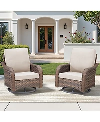 Pocassy 2 Pieces Outdoor Swivel Rocker Chair Set of 2, 360 Degree Rattan Wicker Chairs Patio Bistro