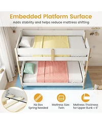 Sugift Twin Over Twin Wood Bunk Bed with Ladder Convertible to 2 Twin Beds for Toddlers