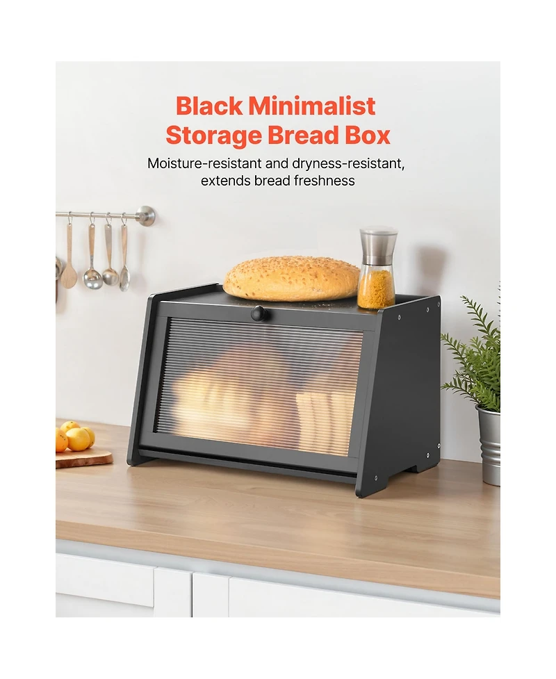 Sugift Large Capacity Bamboo Bread Box with Acrylic Wavy Door Panel