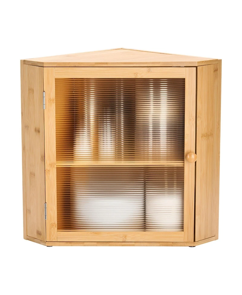Sugift Double Layer Bamboo Corner Bread Box 12.6x12.6x16.73in with Adjustable Shelf and Acrylic Door