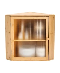 Sugift Double Layer Bamboo Corner Bread Box 12.6x12.6x16.73in with Adjustable Shelf and Acrylic Door