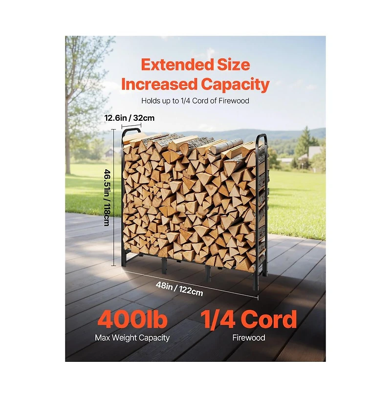 Slickblue 4ft Metal Firewood Holder Rack with Top Cover for Outdoor Wood Storage