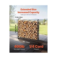 Slickblue 4ft Metal Firewood Holder Rack with Top Cover for Outdoor Wood Storage