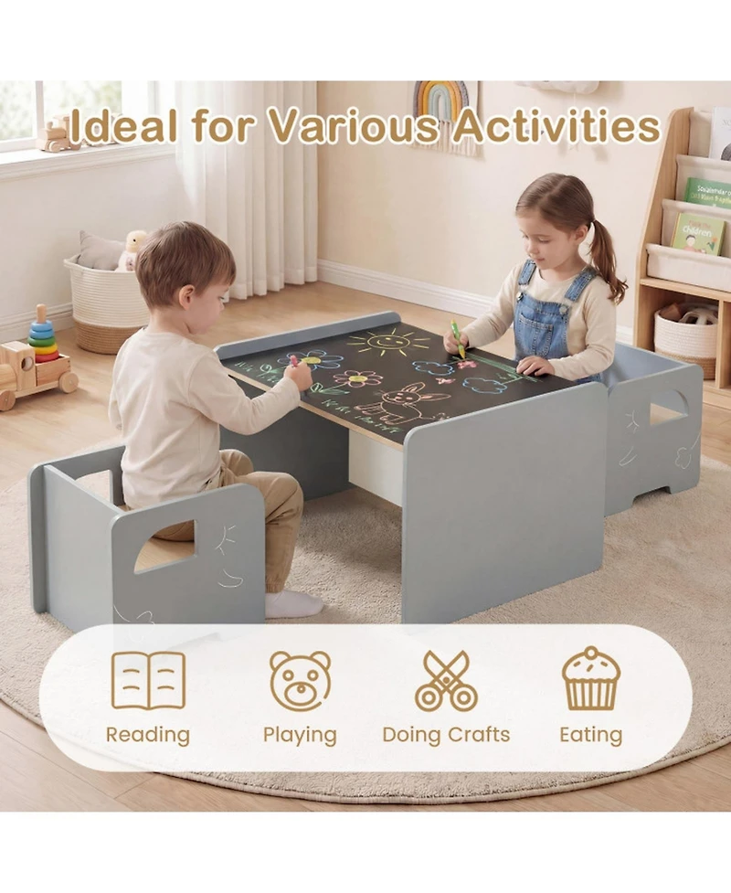 Sugift 3-Piece Kids Activity Table and Chair Set with Chalkboard Tabletop
